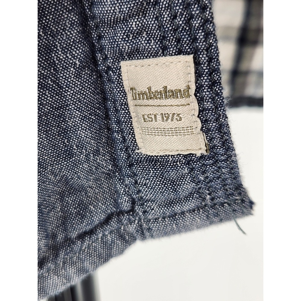Timberland Mens Blue Chambray Long Sleeve Button Down Shirt Two Pocket Size L - Picture 5 of 14